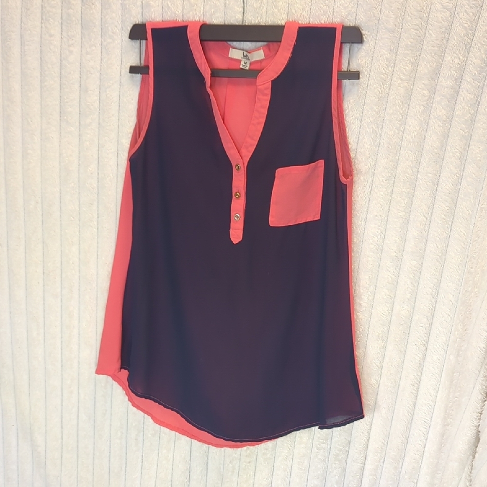 Ya Los Angeles Navy and Coral Sleeveless Blouse